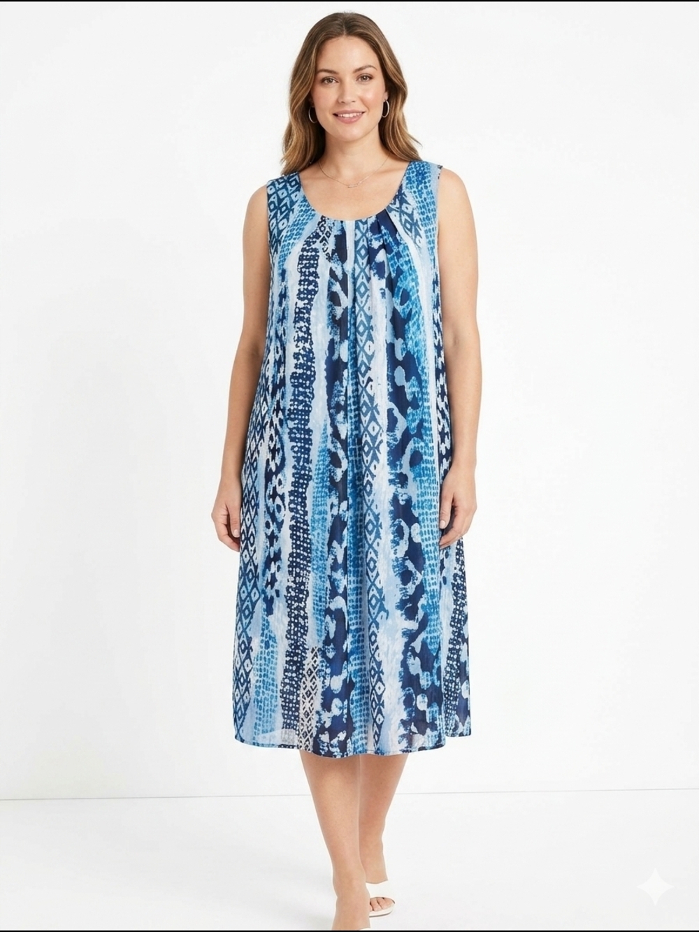 Sunny‎ Leigh Blue Patterned Sleeveless Women's Dress Large